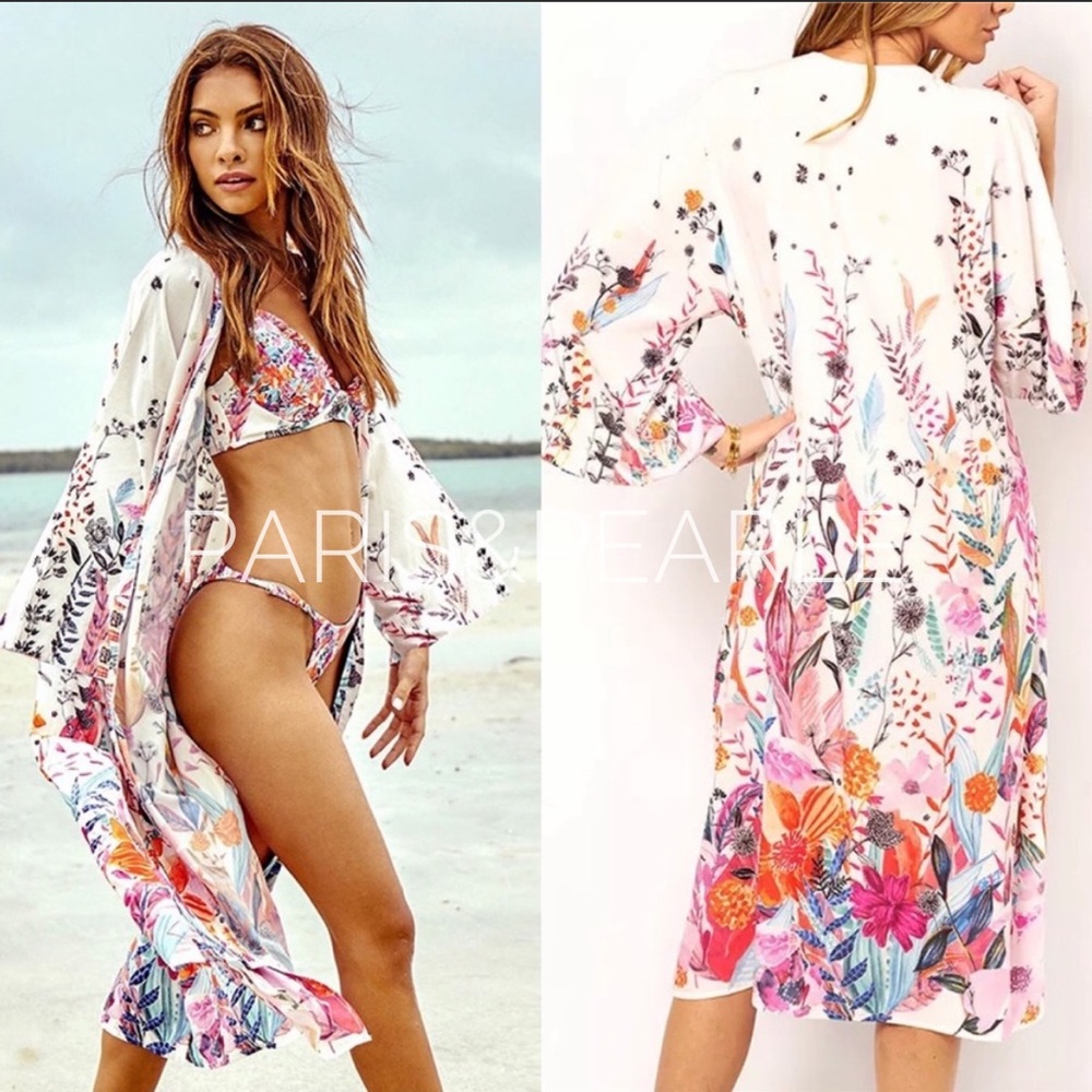 Saltwater Soiree Multicolored Floral Kimono Jacket